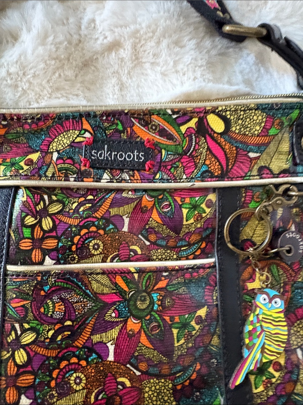 Sakroots Multicolor Floral Paisley Crossbody with Owl Charm